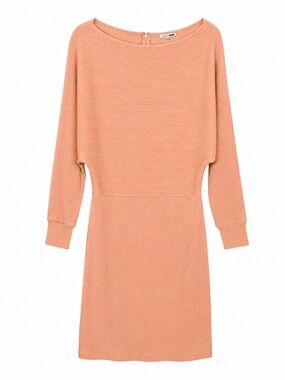 Fashion Nova Ribbed Peach Long Sleeve Knit Dress